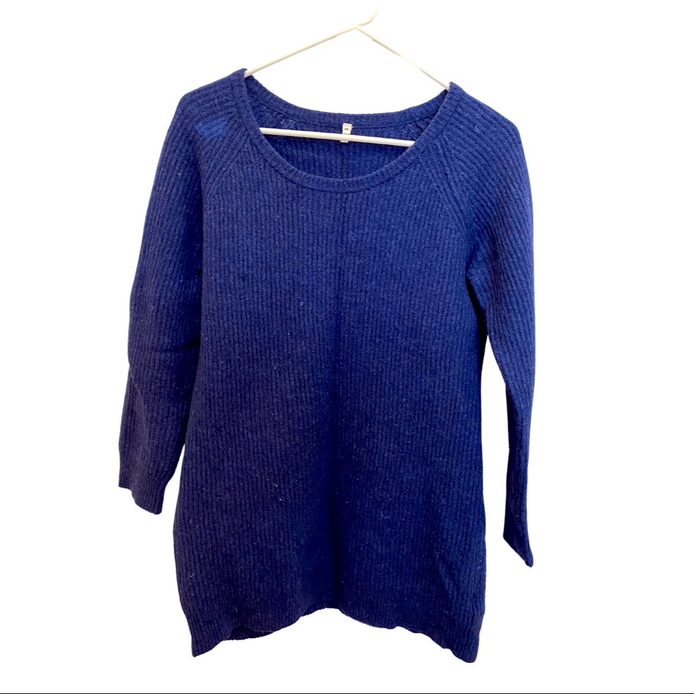 Muji oversized, navy sweater dress, wool blend, rib knit, size medium